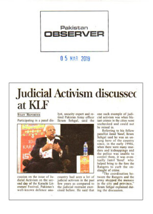 Judicial Activism discussed at KLF
5 March 2019 | Pakistan Observer