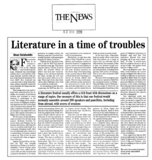 Literature in a time of troubles
3 March 2019 | The News International