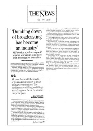Dumbing down of broadcasting has become an industry
4 March 2019 | The News International